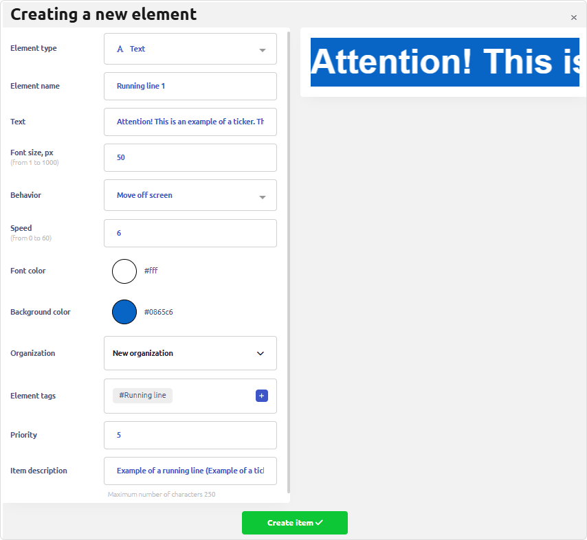 Create new element